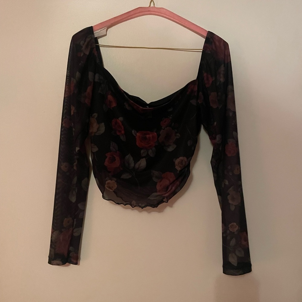 Motel Rocks mesh rose long sleeve crop top M